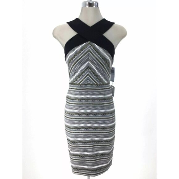 Laundry By Shelli Segal Womens Size 6 Black & White Metallic Halter Dress 7809 - Picture 3 of 15